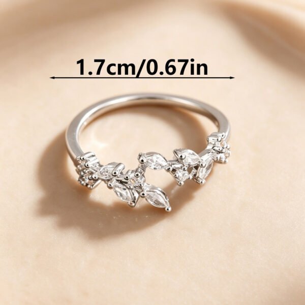 Silvery Leaf-Shaped Adjustable Ring for Women